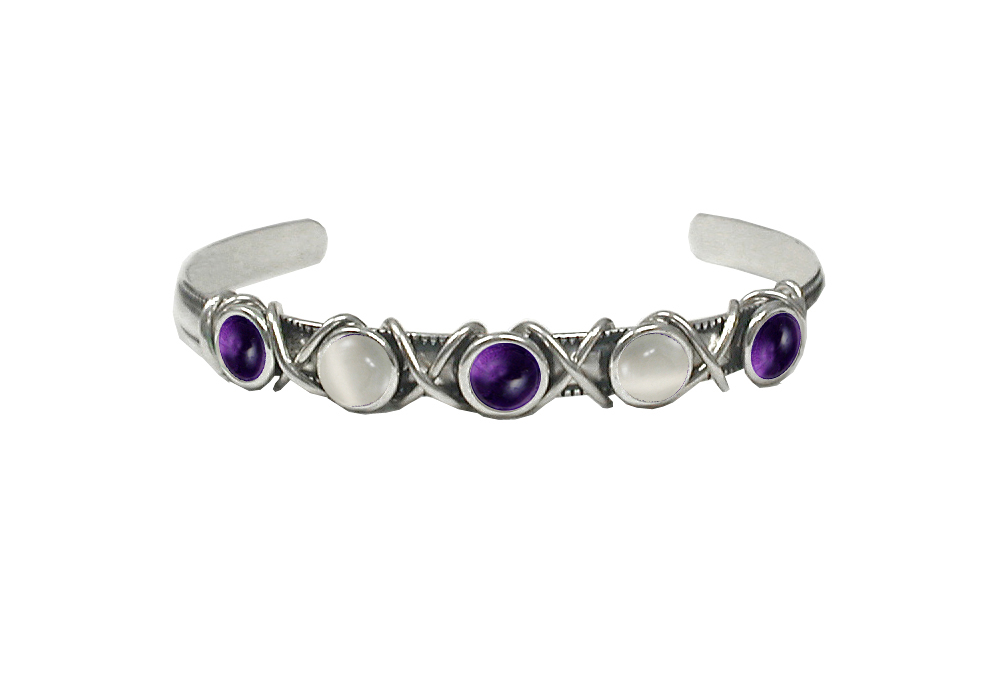 Sterling Silver Cuff Bracelet With Amethyst And White Moonstone